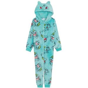 Kids Pokemon Onesie Meisjes Jongens Dress Up All In One Outfit Hooded Slaappak Met 3D Capuchon Fleece Pyjama Rits Loungewear, Bulbasaur, 9-10 jaar