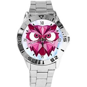 Owl Design Analoge Polshorloge Quartz Zilveren Wijzerplaat Klassieke Roestvrij Stalen Band Dames Heren Horloge