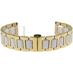 12 14 16 18 20 22mm Dames Heren Keramische horlogeband Soft Smooth Fill Multi-Design horlogeband roestvrij staal Gemeenschappelijke armbanden (Color : Gold-White, Size : 14mm)