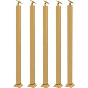 Leuningen, trap, spil, goudkleurig, vierkante trapbalusterpalen, 270° verstelbare smeedijzeren trapbalusters voor treden, balkon, trappen voor balkons, gangen (5 stuks, 115 cm)