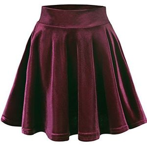 Urban GoCo Vintage fluwelen mini-uitlopende skaterrok voor dames, Bordeaux, M