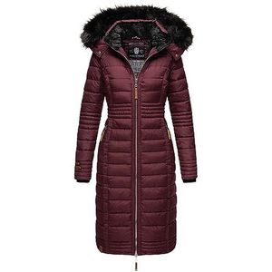 Navahoo wintermantel voor dames, gewatteerde winterjas, lang gewatteerd warm teddybont, B670, wijnrood, M