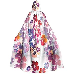 Bxzpzplj Hawaiiaanse bloemenprint capuchon mantel lang voor carnaval cosplay kostuums, carnaval verkleden cosplay, 185 cm