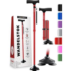HONEYBULL Wandelstok voor Mannen & Vrouwen - Opvouwbaar, Verstelbaar, Inklapbaar, Vrijstaande Wandelstok, Draaibare Punt, Zwaar Uitgevoerd| Wandelstokken voor Senioren & Volwassenen (Rood)