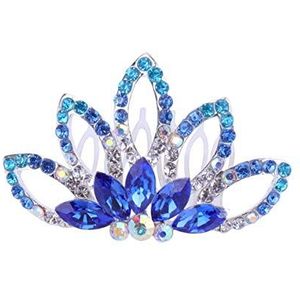 Lurrose Prinses Tiara kam Mini Strass Tiara Haar Clips Party Favor voor Bloem Meisjes Verjaardag Party (Kleurrijk) 6 * 4.7cm Blauw