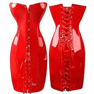 Sexy Vrouwen Latex catsuit wetlook Club Wear Dress Fashion Womens Faux Leather Corset (Color : Red, Size : XL)