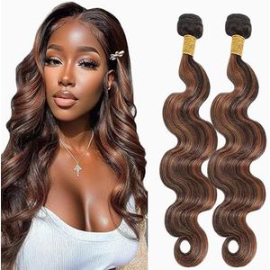 Lakaisa Body Wave Human Hair Bundles Brown Sew in Hair P430 Highlight Real Hair Extensions 2 Bundles 100% Unprocessed Brazilian Virgin Hair No Smell for Woman 26 26 Inch