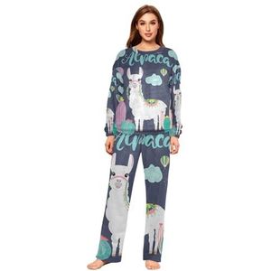 YOUJUNER Pyjama sets voor dames, schattige alpaca lama print winter warme nachtkleding zomer loungewear set pyjama nachtkleding set, Meerkleurig, XL