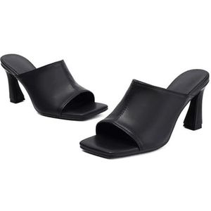 WOkismD Sandalen met vierkante neus, 8 cm, met hoge hakken voor buiten, damesschoenen in grote maten voor de zomer, Zwart, 42 EU