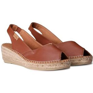 TONI PONS Bernia-P espadrilles met sleehak voor dames, peep-toe stijl van leer., Nougat, 39 EU