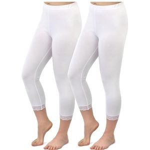 SES Capri leggings met kant, 3/4 - 56-58 in verpakking van 2 stuks, van katoen/ondoorzichtige leggings met kant/elastische damesleggings, 3/4 lange katoenen leggings voor dames, met kant, perfecte
