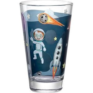 Leonardo Bambini Avventura Drinkglas voor kinderen, kinderbeker met motief van hoogwaardig glas, maat L, inhoud 300 ml, vaatwasmachinebestendig, robuust, kinderglas met ruimtemotief