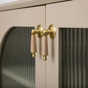 MOBYAT Multicolor lederen ringgreep met enkel gat massief messing kledingkast trekt keukenkast handgrepen luxe elegante deurknoppen hardware 1 stuk (kleur: kaki)