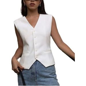 LoprNsdgt Womens V Hals Vest Top Single Breasted Lichtgewicht Zomer Elegant Pak Gilet,Wit,3XL