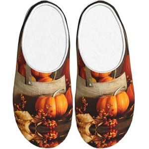 EdWal herfst pompoen print Winter Warme Slippers Indoor Anti-slip Pluche Slippers Ontspannen thuis voor Vrouwen Mannen, Zwart, 37.5 EU