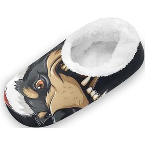 KAAVIYO Kerststijl Coole Hond Outdoor Slippers Katoen Huisschoenen Gesloten Rug Winter Antislip Fuzzy Voeten Slippers voor Indoor Jongens Vrouwen, Patroon, X-Large