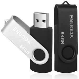ENUODA Memory Stick 64 GB 2 Stuks USB 2.0 Flash Drives Swivel Ontwerp Opslag Thumb Drive Pen Drive (Zilver Zwart)