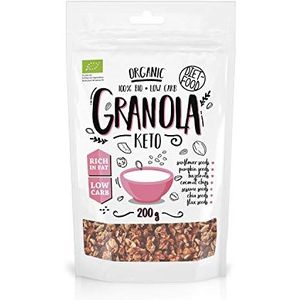 DIET-FOOD Keto Granola proteïnerijk, vetrijk, glutenvrij, ontbijt, muesli, low carb non-GMO snack, zonder toegevoegde suiker, 200 g, per stuk verpakt