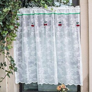 Korte gordijnen, Witte doorschijnende kersenhouten gordijnvalance, korte gordijnroede, moderne raamdecoratie halve gordijn(W150xH60cm/W59xH24in)