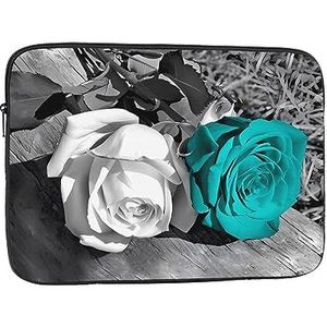 Zwart Wit Teal Grijs Rose Bloemen Print Laptop Sleeve Case Waterdichte schokbestendige Computer Cover Tas voor Vrouwen Mannen