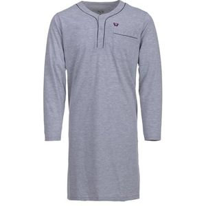 Henry Terre Nachthemd heren lange mouwen effen borstzak knoopsluiting maat M-3XL, lichtgrijs, XL