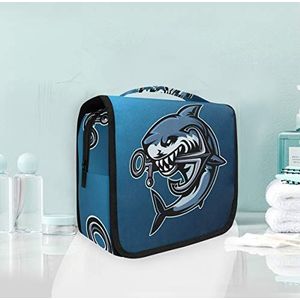 Hangende opvouwbare toilettas cartoon boze zee haai make-up reisorganizer tassen tas voor vrouwen meisjes badkamer