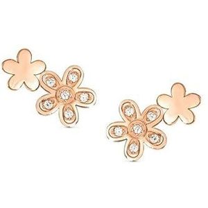 Nominaton women's lobe earrings with flowers and zircons Pink steel 029302/011