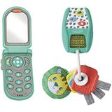 INFANTINO Mini-me Pretend Flip and Peek telefooncadeauset met sleutelhanger Music & Lights, gemakkelijk vast te pakken voor de vroege ontwikkeling van de fijne motoriek, 2-delige set 315123