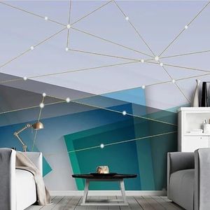 Blauwe Geometrische Gouden Lijnen 3D Behang Mobili Kantoor Woonkamer Bank Sofa Slaapkamer TV Achtergrond Muur Decoratie-430cm×300cm