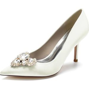 EICOFF Dames Hoge Hakken Spitse Teen Bruiloft Schoenen Gesloten Teen Strass Stiletto Jurk Pumps Schoenen Prom Party Dans,ivoor,35 EU