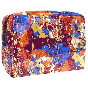 Oranje afdrukken reizen cosmetische tas voor vrouwen en meisjes, kleine waterdichte make-up tas rits zakje toilettas organizer, Veelkleurig #04, 18.5x7.5x13cm/7.3x3x5.1in, Modieus