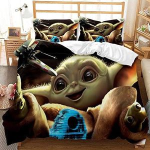 WFKLLL Dekbedovertrek Baby Yoda Beddengoed van geborsteld polyester, zacht, voor kinderen, jongens, slaapkamerdecoratie met 2 kussenslopen (stijl D, 220 x 240 cm)