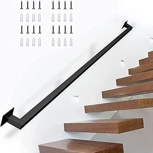 Zwarte trapleuning, 30-600 cm vierkante trapleuningen, gegalvaniseerde industriële reling, wandmontage, smeedijzeren gang, grijpstangrails voor huisdecoratie (Size : 390cm)