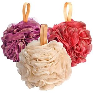Fishent Bad Loofah spons 60 g zachte mesh luffa, badsponzen voor douche, lofas voor douche, 3 stuks doucheluffa past voor alle huidtypen