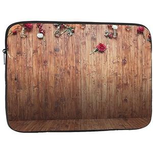 Bladeren Bloemen op Rustiek Hout Laptop Sleeve Case Mode Lichtgewicht Notebook Computer Tas Shockproof Laptop Case Cover Aktetas Draagtas voor Vrouwen Mannen 17 inch