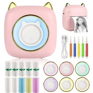 GuKKK Mini-printer, mobiele fotoprinter, draagbare mini-fotoprinter met zeven kleuren led, draadloze fotoprint, thermische printer, smartphone bluetooth-printer, voor leerhulp, studienotities, dagboek