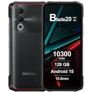 DOOGEE Blade20 Rugged Smartphone Android 15, 10300 mAh, 20 GB RAM + 128 GB ROM, 6,6 inch HD+ IPS 90 Hz, 16 MP AI camera, Octa-Core, Triple Slot, NFC, onverwoestbare telefoon Unlock, 2025, zwart