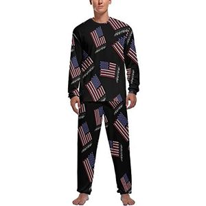 Amerikaanse vlag gemaakt met hockeysticks zachte heren pyjama set comfortabele lange mouwen loungewear top en broek geschenken S