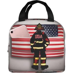 SUHNGE Rode streep brandweerman VS vlag print geïsoleerde lunchtas: lichtgewicht houdt voedsel urenlang warm/koud voor werk, reizen