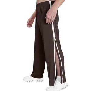 Rehabbroek Heren Joggingbroek Met Zakken M-3XL, Lange Wijde Trainingsbroek Met Zijkant En Ritssluiting Op Het Been, Snelsluitbroek Met Wijde Pijpen, Sportbroek joggingbroek(Brown,M)