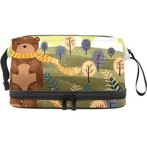 Grote capaciteit reizen cosmetische tas,Bruine beer in bos schilderen,Make-up tas,Waterdichte make-up tas organisator, Meerkleurig, 27x15x14 cm/10.6x5.9x5.5 in