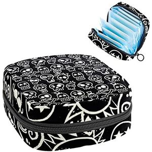 Opbergtas voor maandverband Pads, Menstruatie Cup Pouch, Periode Bag Organizer voor vrouwelijke Pads Tampons, Horro Skulls Pattern