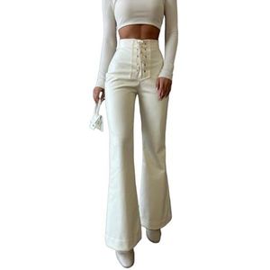 yk8fass Leren broek met hoge taille xm-7097, Wit, 4