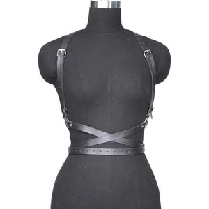 Damesriem Damesbeperking Sexy Strakke Korset Gotische Riem Verstelbare Schouderband Lichaamsriem Modieuze Leren Kledingaccessoires(Black 1)