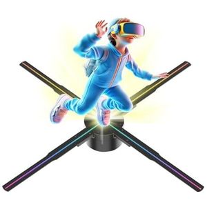 Hologram-ventilator, 45cm 3D Hologram Ventilator LED Verlicht Bord Vakantie Reclameverlichting WIFI Afstandsbediening Display