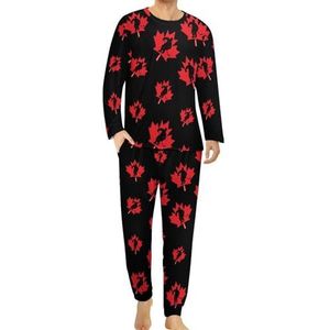 Canada hockeyspeler esdoornblad comfortabele herenpyjama set ronde hals lange mouwen loungewear met zakken L