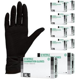 SF Nitril handschoenen, maat XL, zwart, 1000 stuks (10 x 100) stuks, wegwerphandschoenen, medische handschoenen, poedervrij, latexvrij, voor medicijnen, keuken, schoonmaken, cosmetica, huishouden