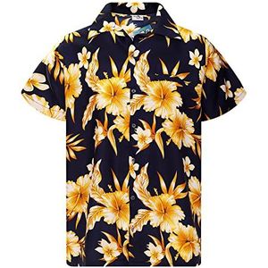 King Kameha Funky Hawaïaans shirt voor heren, casual, button-down, zeer opvallend, korte mouwen, vakantie, palmen, mono, wild, tropische bloemen, uniseks, XL