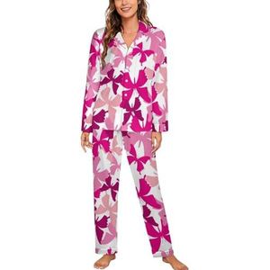 Roze vlinder kanker over vrouwen lange mouw button down nachtkleding zachte nachtkleding lounge pyjama set S