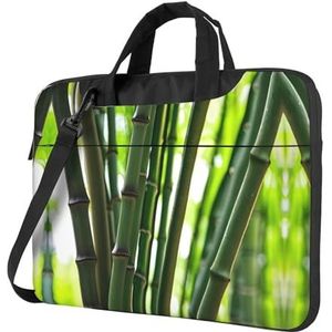SSIMOO Transparante palmblad patroon stijlvolle en lichtgewicht laptop messenger tas, handtas, aktetas, perfect voor zakenreizen, Lente Bamboe, 14 inch